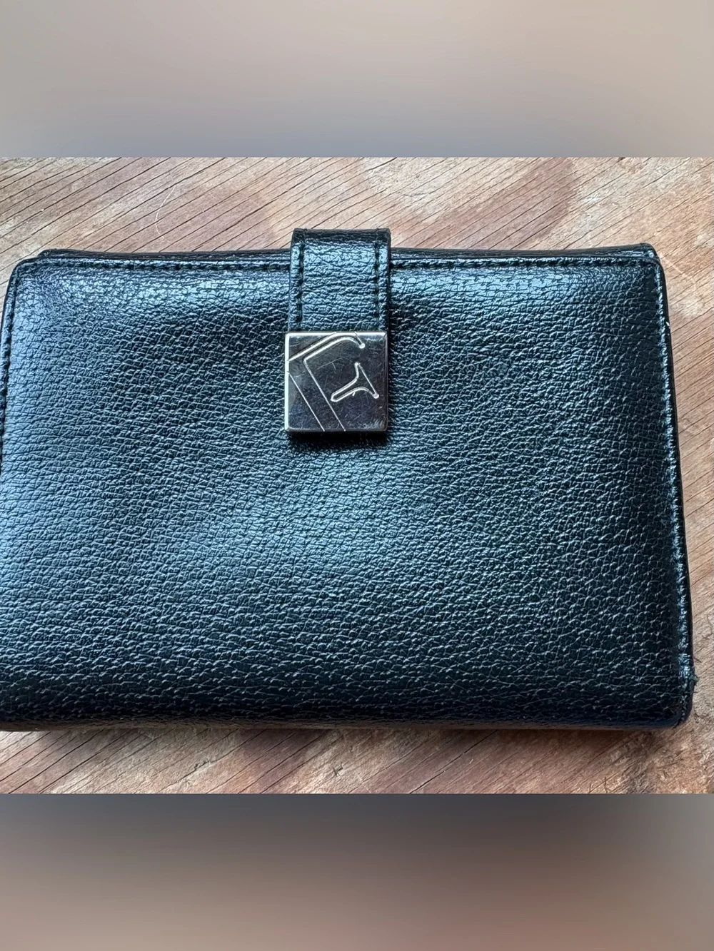 Vintage Furla Black Leather Compact Wallet Italy